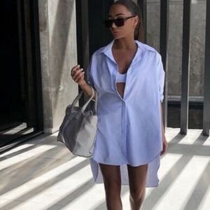 Zara long loose button chambray blouse with piping detail. Size small